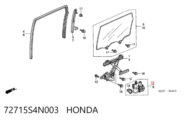 Двигун стеклопод'емника двері задньої, правої 72715S4N003 Honda