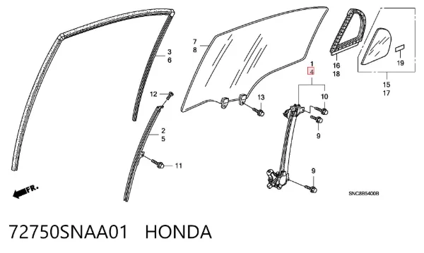 Механізм склопідіймача двері задньої, лівої 72750SNAA01 Honda