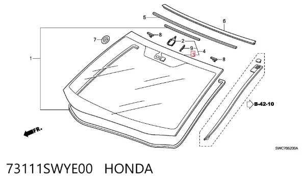 Лобове скло 73111SWYE00 Honda