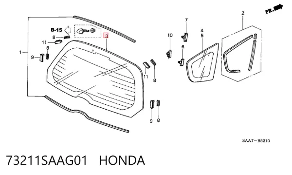 Скло заднє, 3/5-й двері (ляди) 73211SAAG01 Honda