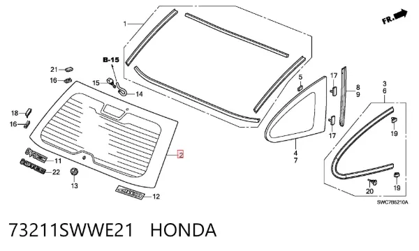 Скло заднє, 3/5-й двері (ляди) 73211SWWE21 Honda