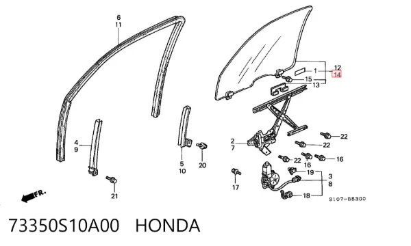 Скло передніх дверей, лівою 73350S10A00 Honda