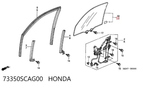 Скло передніх дверей, лівою 73350SCAG00 Honda