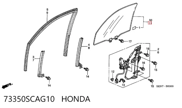 Скло передніх дверей, лівою 73350SCAG10 Honda
