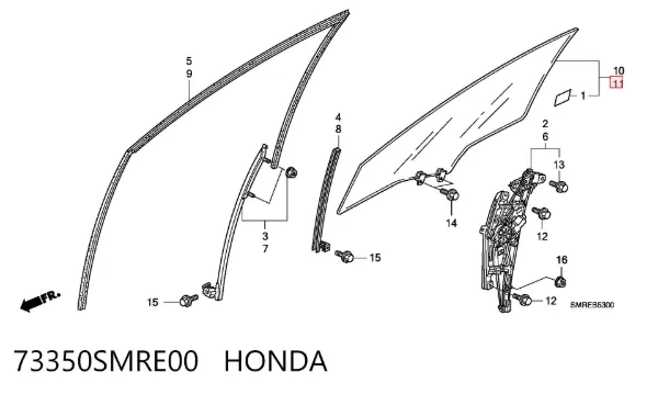 Скло передніх дверей, лівою 73350SMRE00 Honda
