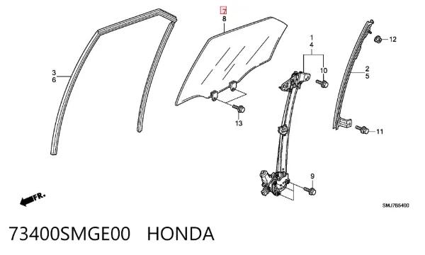 Скло задньої двері правої 73400SMGE00 Honda