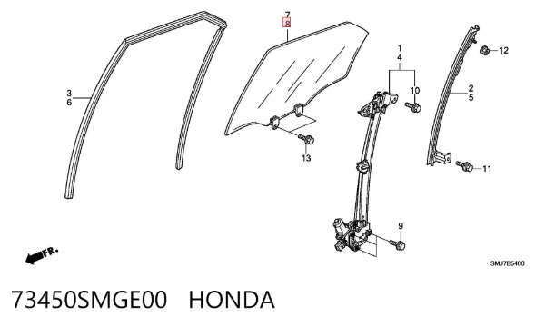 Скло задньої двері лівої 73450SMGE00 Honda