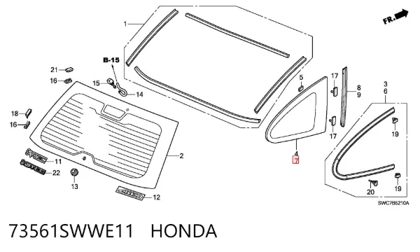 Скло багажного відсіку, ліве 73561SWWE11 Honda