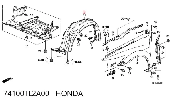 Підкрилок передній правий 74100TL2A00 Honda