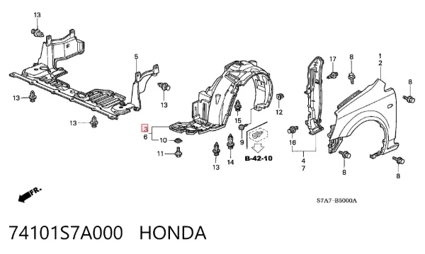 Підкрилок передній правий 74101S7A000 Honda