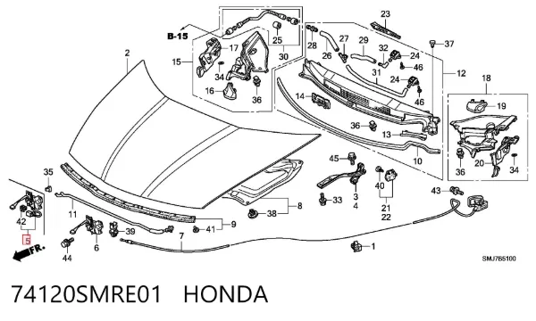 Замок капота 74120SMRE01 Honda