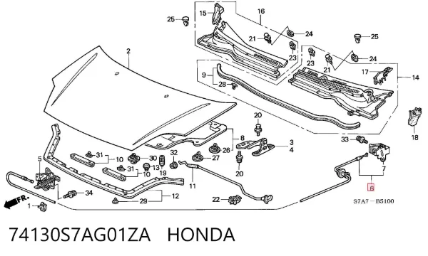 Трос капота 74130S7AG01ZA Honda