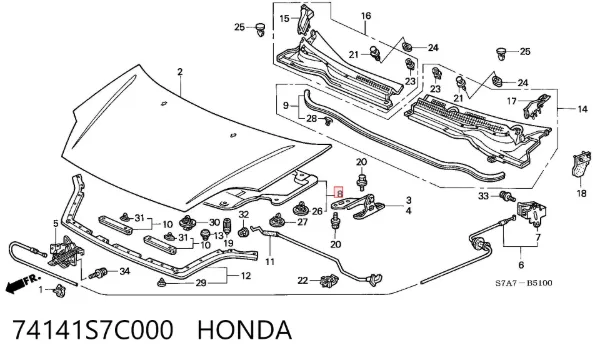 Шумоізоляція капота 74141S7C000 Honda