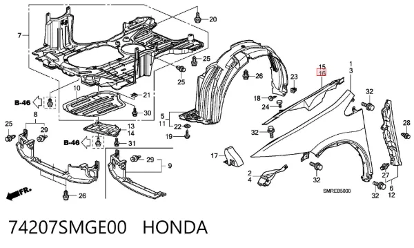  74207SMGE00 Honda
