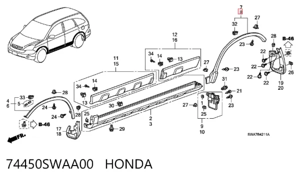 Розширювач заднього крила, лівий 74450SWAA00 Honda