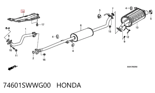 Захист (тепловий екран) вихлопної системи 74601SWWG00 Honda