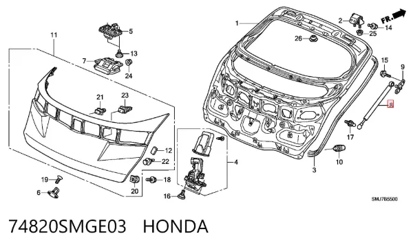 Амортизатор багажника 74820SMGE03 Honda