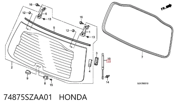 Амортизатор скла задніх, 3/5-ї двері (ляди) 74875SZAA01 Honda