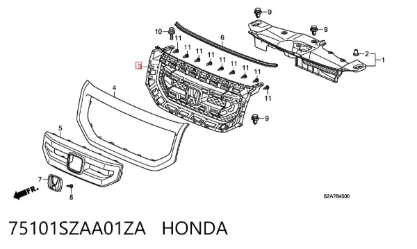 Решітка радіатора 75101SZAA01ZA Honda