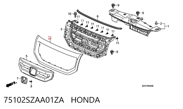 Накладка (рамка) решітки радіатора 75102SZAA01ZA Honda