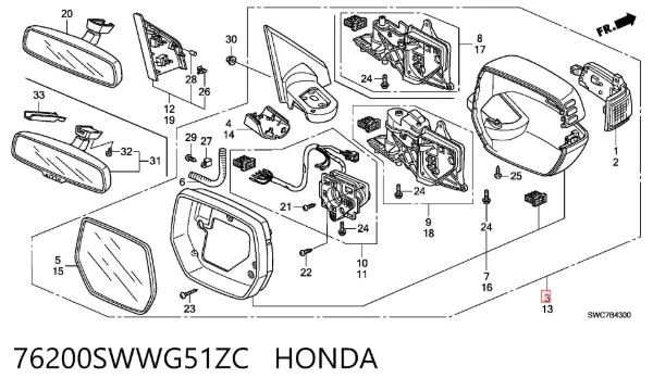 Дзеркало праве 76200SWWG51ZC Honda