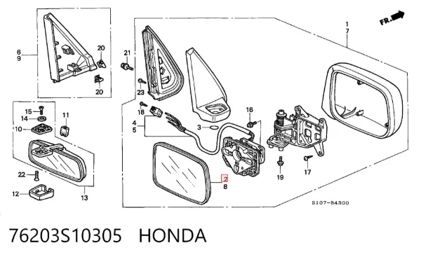 Дзеркальний елемент дзеркала заднього виду, правого 76203S10305 Honda