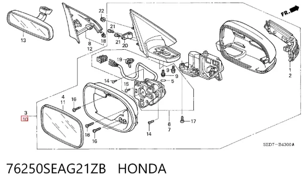 Ліве бокове дзеркало 76250SEAG21ZB Honda