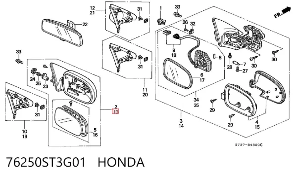 Ліве бокове дзеркало 76250ST3G01 Honda
