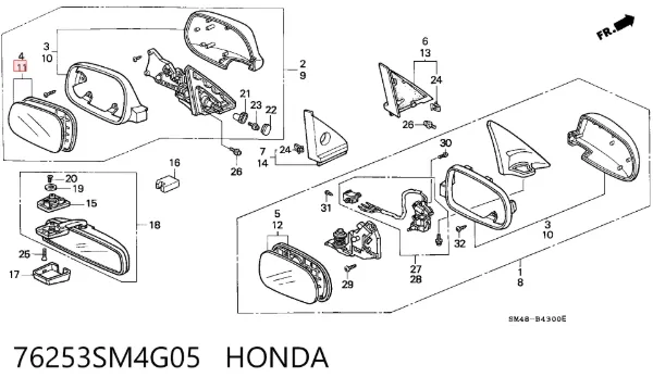 Дзеркальний елемент дзеркала заднього виду, лівого 76253SM4G05 Honda