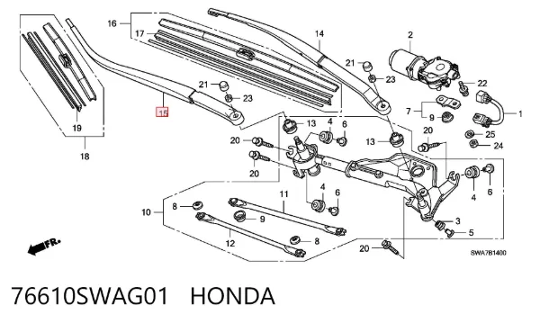 Важіль склоочисника 76610SWAG01 Honda