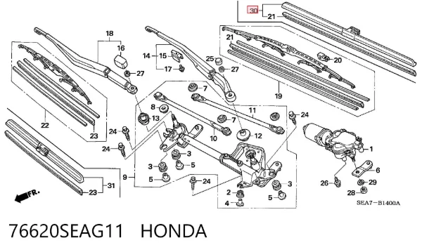 Щітка-двірник лобового скла, водійська 76620SEAG11 Honda