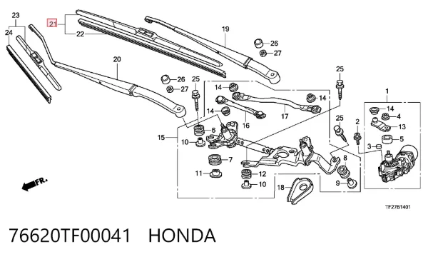 Щітка-двірник лобового скла, водійська 76620TF00041 Honda