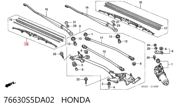 Щітка-двірник лобового скла, пасажирська 76630S5DA02 Honda