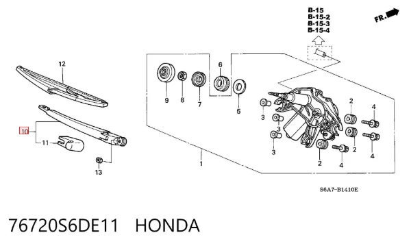 Важіль-поводок склоочисника заднього скла 76720S6DE11 Honda