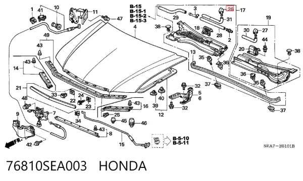 Форсунка омивача скла лобового, права 76810SEA003 Honda