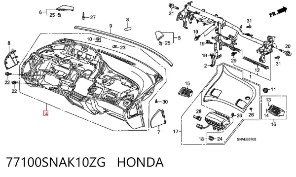 Панель приладів торпеди 77100SNAK10ZG Honda