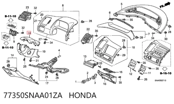 Накладка рульової колонки 77350SNAA01ZA Honda