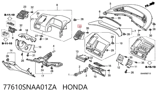 Решітка вентиляції салону на "торпедо" 77610SNAA01ZA Honda