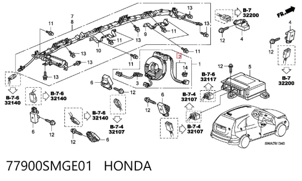 Шлейф керма 77900SMGE01 Honda