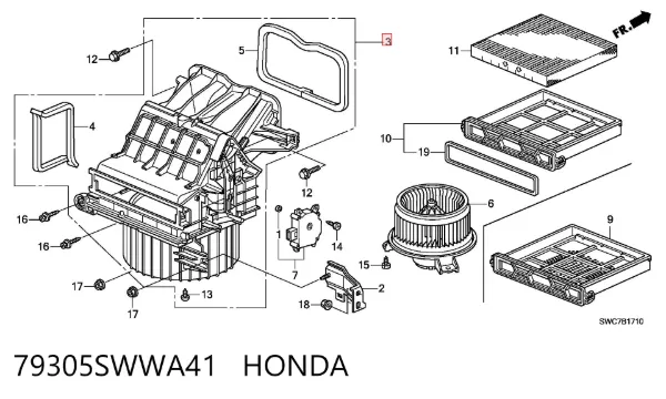 Корпус вентилятора пічки (опалювача салону), в зборі 79305SWWA41 Honda