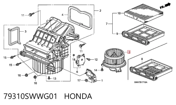 Вентилятора пічки 79310SWWG01 Honda