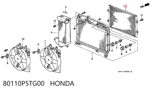 Радіатор кондиціонера 80110P5TG00 Honda