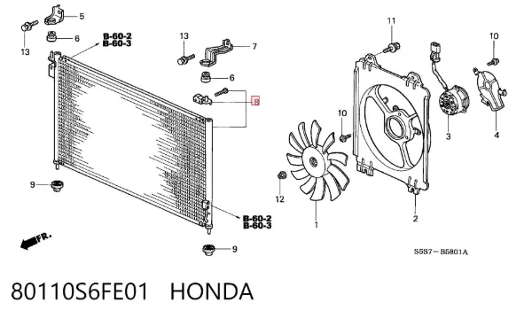 Радіатор кондиціонера 80110S6FE01 Honda