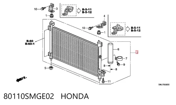 Радіатор кондиціонера 80110SMGE02 Honda
