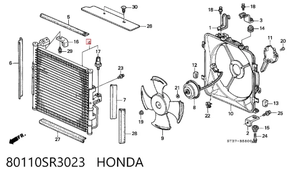 Радіатор кондиціонера 80110SR3023 Honda