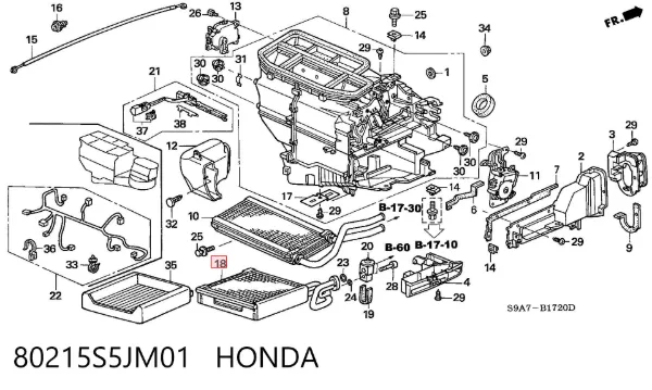 Випаровувач кондиціонера 80215S5JM01 Honda