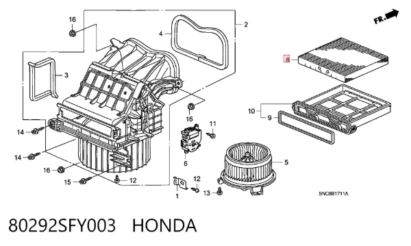Фільтр салону 80292SFY003 Honda