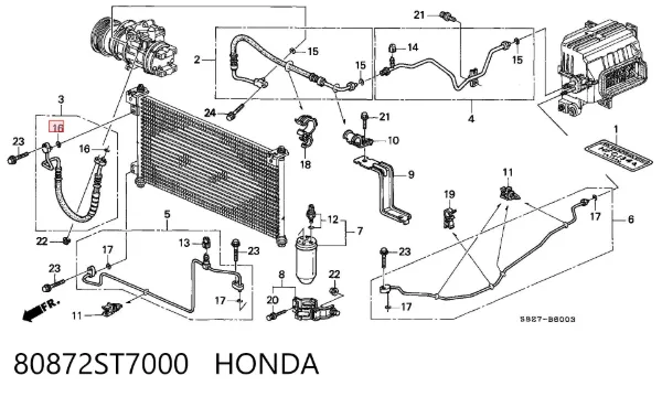 Кільце ущільнювальне трубки кондиціонера 80872ST7000 Honda