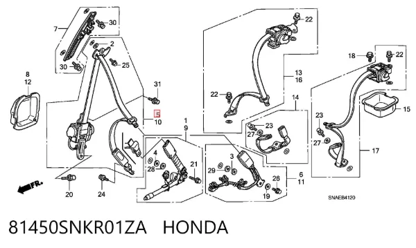 Пасок безпеки передній правий 81450SNKR01ZA Honda