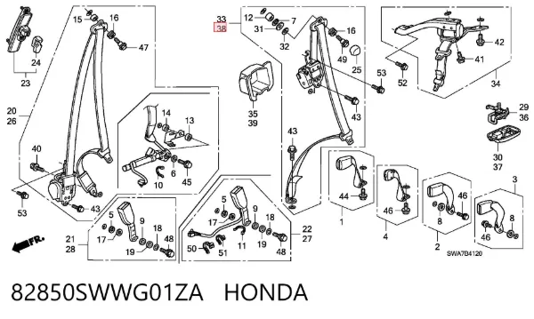 Пасок безпеки задній лівий 82850SWWG01ZA Honda